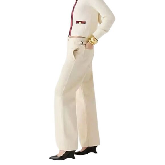 J Crew Jeans Womens 29 Cream Point Sur Side Tab Trouser Ecru Wash BY093 Wide Leg - Picture 7 of 16